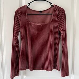 Women's Velvet Ribbed Long-Sleeve Top - Dusty Rose